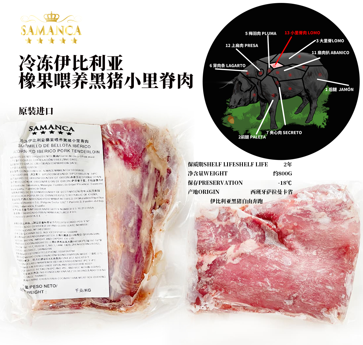 萨曼卡 西班牙进口 冷冻伊比利亚橡果喂养小里脊肉 LOMO